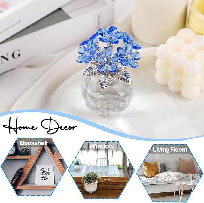 Arikyrist Crystal Forget-Me-Not Bouquet Figurines Gifts for Her Blue Flowers Decoration for Living Room Romantic Presents for Women Mom Friends Birthday Anniversary