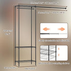 MZG Heavy Duty Rolling Garment Rack 3 Tiers Adjustable Wire Shelving Clothes Rack with 2 Rods Storage Closet Clothing Rack Black 13.8"D x 63.3"W x 82.4"H