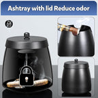 Cigar Ashtray with Lid for Outdoors Indoors Outside Patio Home Black Decor,Large Holder Ash tray Windproof,Cigar Accessories Gift for Men Dad Husband Boyfriend (Small)