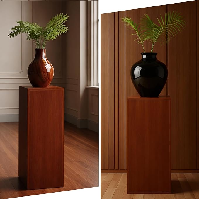 RattanView Wooden Cube Display Pedestal Stand, 15 x 15 x 36 Inch Sculpture Pedestal Stand, Display Riser Column Pillar Easy Assembly Required for Gallery Store Home Wedding Party Event Decor