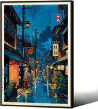 Podafu Japanese Tokyo Tea House Canvas Wall Art - Ukiyo-e Decor - 24x36in Black Framed