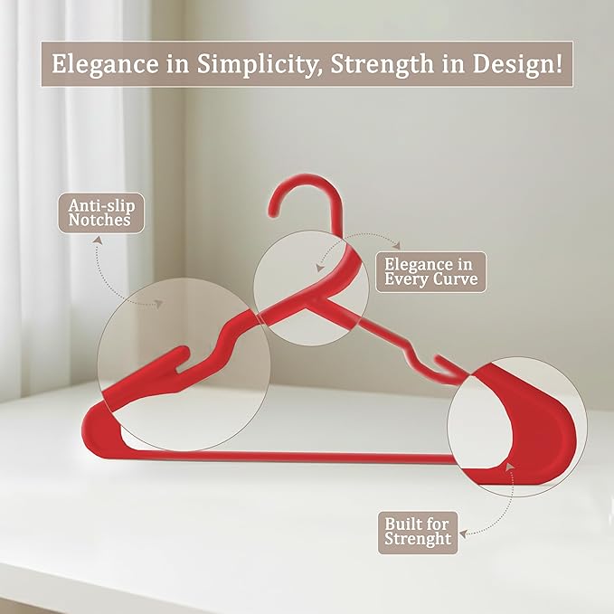 Utopia Home Plastic Hangers 50 Pack - Perfect Space Saving Clothes Hanger - Durable and Strong - Perfect Closet Organizers with Shoulder Grooves (Red)