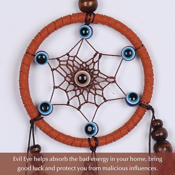 Pretty Jolly Small Evil Eye Dream Catchers Wall Decor Wood Beads Handmade Coffee Feathers Mini Dreamcatchers Home Decoration Ornament for Car Bedroom Birthday Party