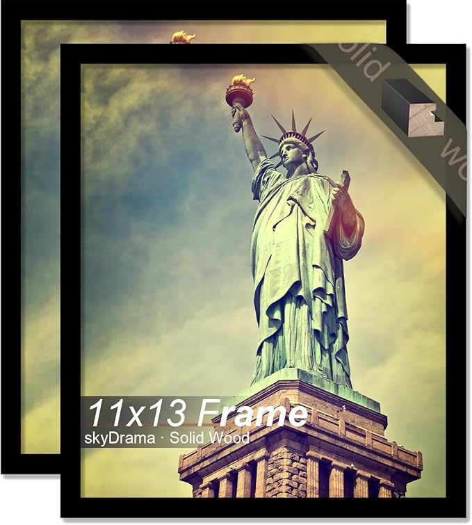100% Solid Wood 11x13 Picture Frame Set of 2, Black Frame for 11 x 13 Inch Picture Poster Photo, Light Weight 11 by 13 HQ Matte Black Frame for Wall - 2 Pack/Black/11 x13