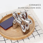Notakia Large Silver Cute Ceramics Balloon Dog Statue Crafts Living Room Desktop Decorations,Handmade Modern Small Ceramic Animal Statue Ornament Home Decor Accents