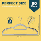 Lifemaster Plastic Clothes Hanger Set - 80 Pieces Versatile, Lightweight, Space-Saving, Non-Slip, Slim Designed, Dry and Wet Clothes Hanger Set with 360° Swivel Hook and Rubber Coating - Gray