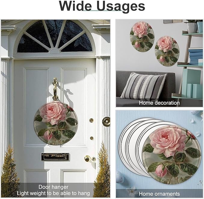 Wall Picture, with Vintage Beautiful Rose Printed Circular Iron Hanging Picture,Wall Art Decor,Home for Bedroom Living Room Bathroom Decor,Iron Painting 11.8X11.8 in