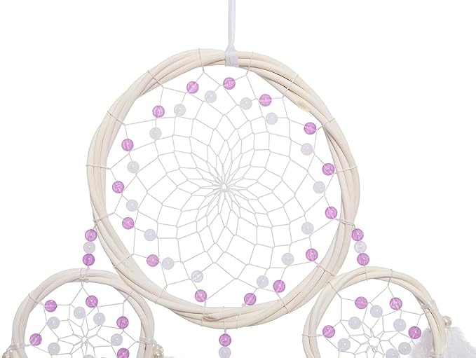 Large Rattan Dream Catchers - Modena Rooster Feather with Luxury Pearl, Multiring, Handmade Dreamcatcher for Bedroom, Dream Catcher for Girls, Dream Catchers for Boys, Dream Catcher Wall Decor