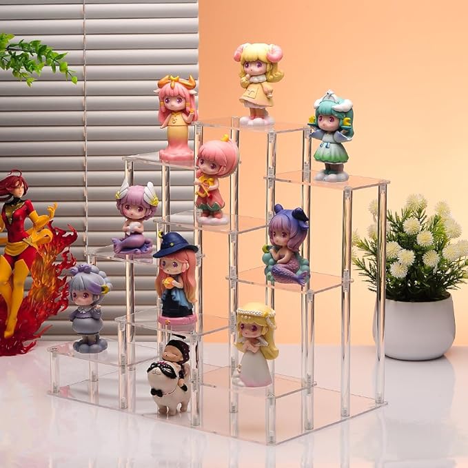 Clear Acrylic Display Risers Stand Shelf, Acrylic Stands Display for Action Figures Collectibles Perfume Organizer Stand,Pop Figures Stand Risers for Decorating & Organizing (9 Tier)