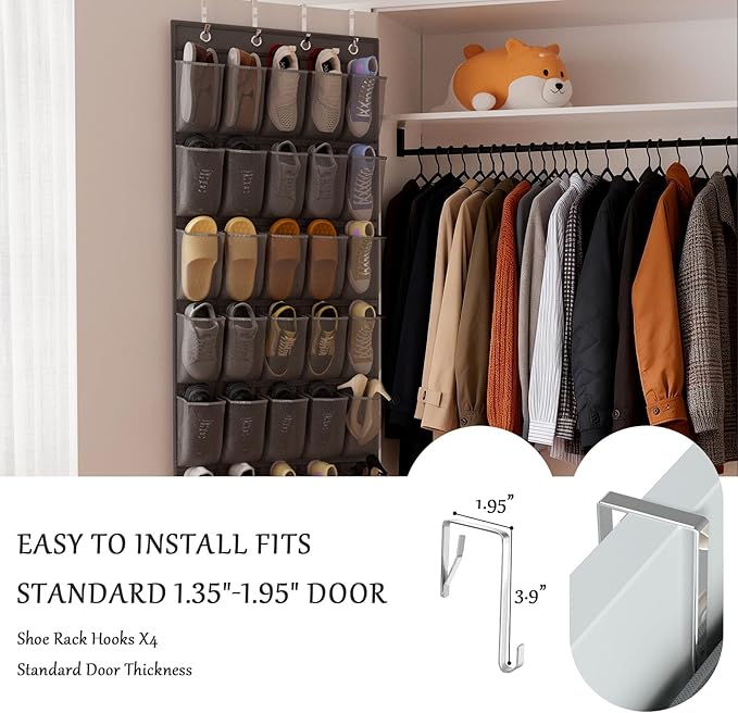 homyfort Over the Door Shoe Organizer, 40 Large Breathable Mesh Pocket,Space Saving Hanging Shoe Rack,Shoe Storage Holder for Entryway Bedroom Closet