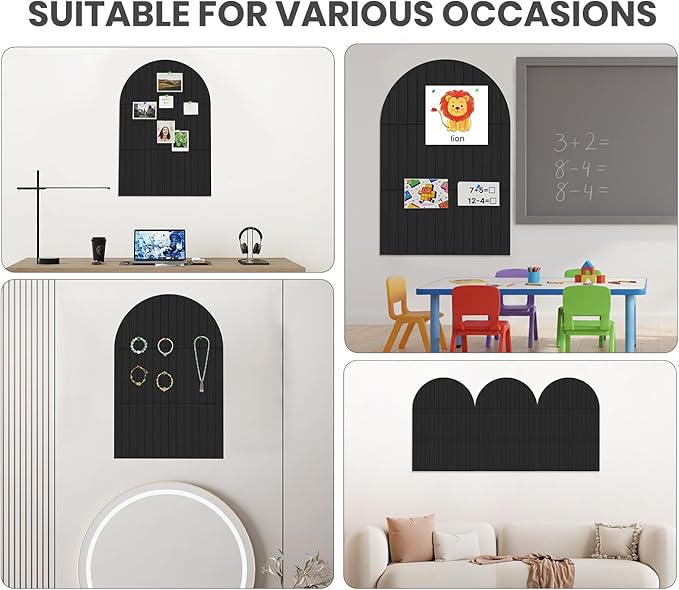 Large Arched Felt Bulletin Board 35" x 24",Cork Board Alternative - 6 Customized Felt Wall Tiles with Push Pins, Cork Boards for Walls Pin Board for Office & Home Panels - Black