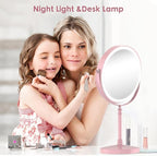 DEIOVWXS Makeup Mirror, 3000mAh Rechargeable Double-Sided Magnifying Vanity Mirror with 3 Colors, 1X/10X, Adjustable Brightness, Gifts for Mom, Mothers Day, Women, Wife, Girls, Dorm Room Essential