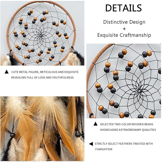 Large Feather Dream Catcher Handmade Native American Dream Catchers Bohe Wall Hanging Decoration Ornament for Kids Bedroom Car Decor Home Decoration Birthday Party Brown