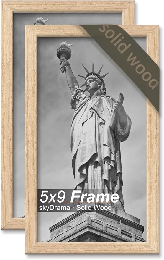 Natural Solid Wood 5x9 Picture Frame, Display 5 x 9 Inch Picture Poster Photo, Vertical & Horizontal Wall Hanging - 2 Pack/Natural/5"x9"