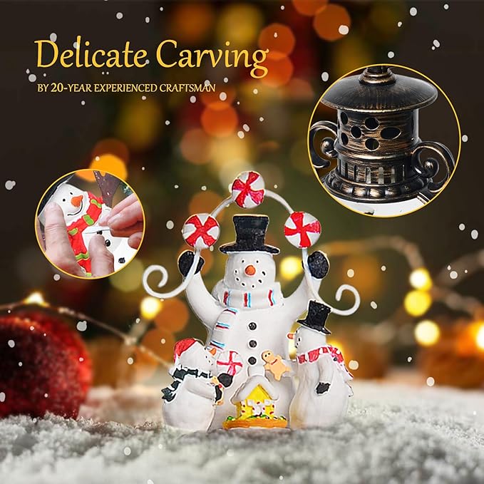 Christmas Snow Globes Lantern, 8 Songs, 6H Timer, Battery & USB Powered, Brown Plastic Classic Snow Globe