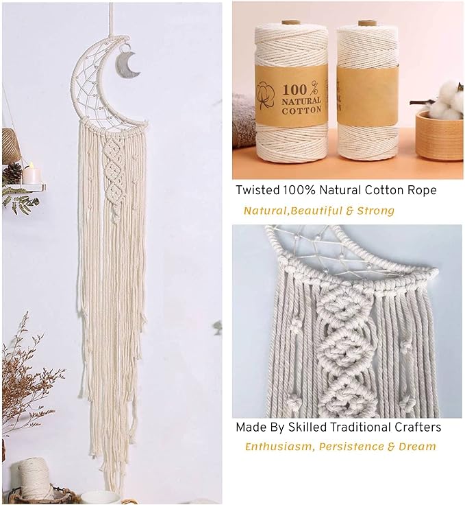 Dream Catchers, Star Moon Dream Catcher with Lights- Macrame Dreamcatcher Bedroom Wall Decor, Girls Room Decor Teenager, Dream Catcher for Girls Boys Adults Mom, Dream Catchers Boho Bedroom Decoration