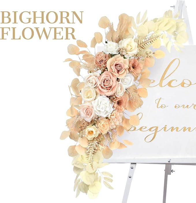 Ting's time Wedding Arch Flowers Artificial Silk Large Flower Swag Boho Styles Reception Backdrop Floral Decor for Wedding Party Ceremony, Pack of 2 (Beige)