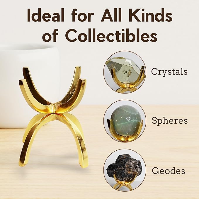My Shelfie - Modern Brass-Coated Claw Rock Display Stand, Crystal Holder with Invertible Design, Crystal Display Holds Crystals From 2-3 Inches, Handmade Aluminum Rock Stands for Display, Large