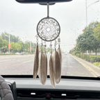 Car Rear View Mirrior Hanging Accessories Gray Dream Catcher Small, Crystals Stones Feather Pendant Interior Rearview Mirror Decoration