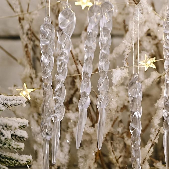 48 Pcs Plastic Hanging Icicles Drop Ornament for Christmas Tree Wedding Party Decorations (Transparency)