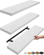 BAYKA White Floating Shelves for Wall, Set of 3, 22.5 Inches Wall Mounted Rustic Wood Shelves for Bathroom, Bedroom, Living Room or Kitchen, Hanging Shelf for Books/Storage/Decor/Display