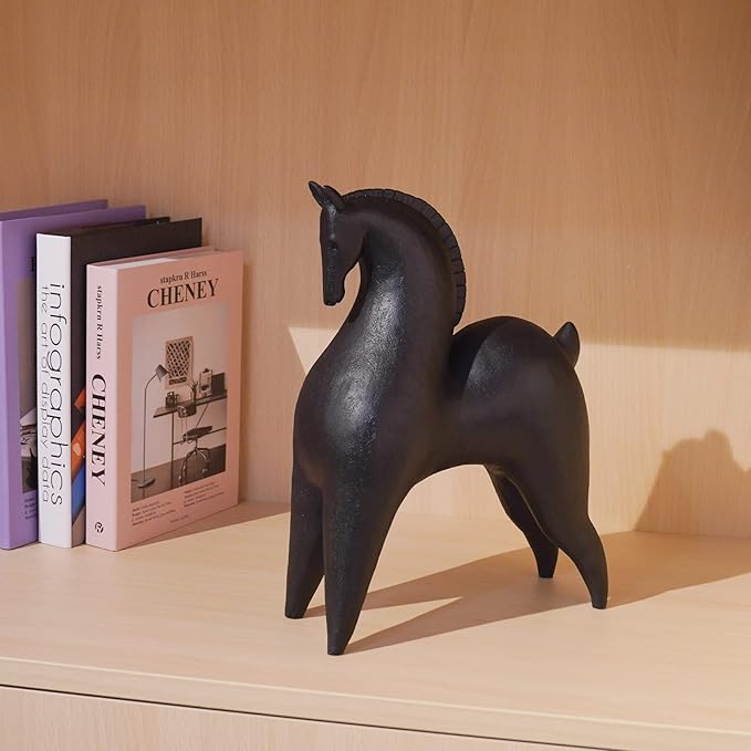 Cynkeyee Black Horse Statue Home Decor - Modern Abstract Horse Statues, Minimalist Decor Matte Black Horses Gift for Living Room Centrepiece Knick Knacks for Shelves 11.5x4.25x8.5 Inch