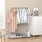 Sywhitta Clothing Rack on Wheels with Mesh Storage Shelf & Sturdy Metal Frame, Rolling Garment Rack for Hanging Clothes, Coats, Skirts, 39.76" L x 16" W x 64.56" H,White