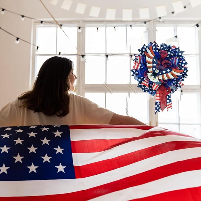 Patriotic Wreath for Front Door Red White Blue Wreath 4th of July Wreaths for Door Wall Memorial Day Decor Independence Day Hanging Decoration for Outside Home Farmhouse Holiday (Eagle)