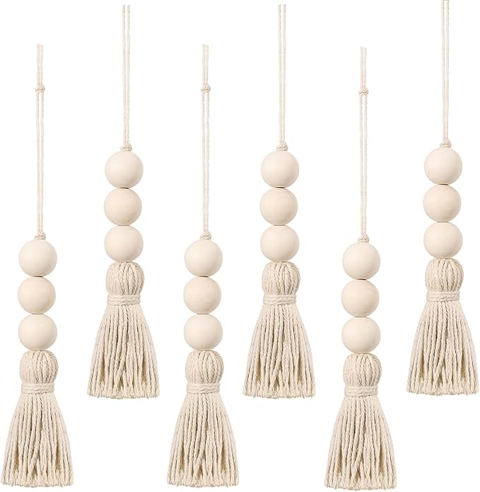 BESPORTBLE 6pcs Wood Bead Garland Ornaments Farmhouse Beads with Tassel Hanging Decoration for Closet Handle Door Handle