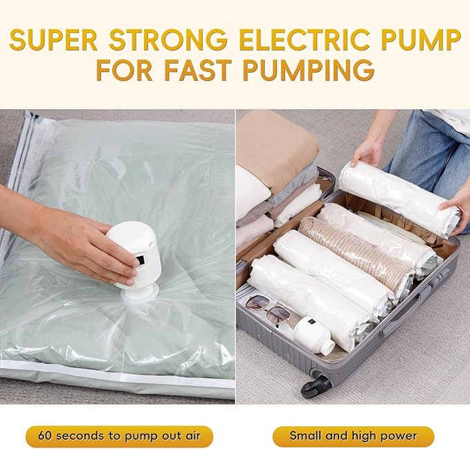 Vacuum Storage Bags with Electric Pump,8 Extra Large Jumbo storage Space Saver Bags (40x31 Inch) for Bedding,Comforters,Blankets,Clothing,Pillows,Jackets,Coats,Vacuum Seal Bags for clothing