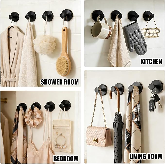 Mity rain Suction Cup Hooks for Door Wreaths, Reusable Metal Wreath Hangers for Front Door Glass Windows, Strong Hold No-Drill Wreath Holder Ideal for Holiday & Christmas Door Decorations（Black）