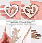 IDATOO Christmas Tree Ornaments Set of 24 Wooden Craved Hanging Craft Decorations for Winter Wonderland, 3D Rustic Farmhouse Christmas Ornaments Holiday Decor for Christmas Tree Home Office (White)