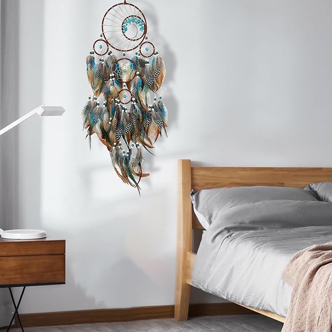 Dream Catcher Turquoise for Bedroom, Handmade Turquoise Hanging Ornament Wall Decor Dreamcatcher with Car Charm Gift