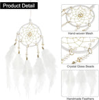 uxcell 2pcs Dream Catchers, Small Handmade Feather Dreamcatcher Supplies Car Charm with Crystal Beads Wall Hanging Decor for Home Car Decoration Ornament Women Friend Gift, White/Silver