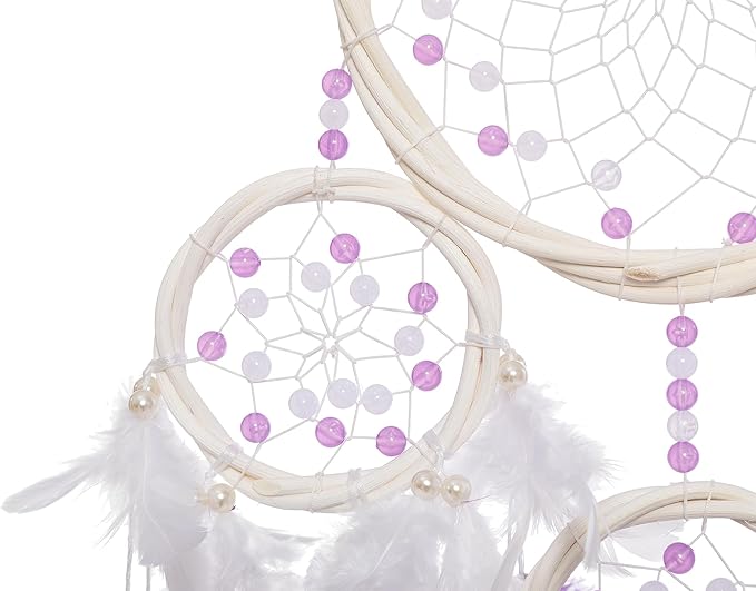 Large Rattan Dream Catchers - Modena Rooster Feather with Luxury Pearl, Multiring, Handmade Dreamcatcher for Bedroom, Dream Catcher for Girls, Dream Catchers for Boys, Dream Catcher Wall Decor