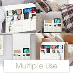Joywell Remote Control Holder for Recliner Armchair Couch Caddy Sofa Armrest Organizer Non Slip Sofa Arm Chair Caddie with 6 Pocket Storage for Magazine, Tablet, Phone, iPad, White