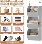 Hanging Closet Organizer 3 Shelf Collapsible Bedroom Closet Organizers and Storage Hanging with Mesh Pockets for Clothes, Fabric Hanging Storage Bins for Wardrobe Closet Organization and Storage, Grey