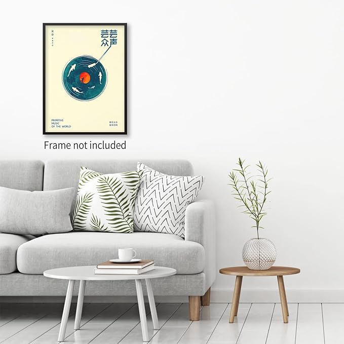 Podafu Japanese Wall Art - Retro Music Poster - Modern Ukiyo-e Decor for Bedroom & Living Room, Unframed Canvas Print, 14" x 11"