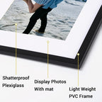 Rempry 11x14 Picture Frame, Display Pictures 8x10 with Mat or 11x14 Without Mat, Wall Hanging or Tabletop Photo Frame with Shatter Resistant Plexiglass, Black, 1 Pack