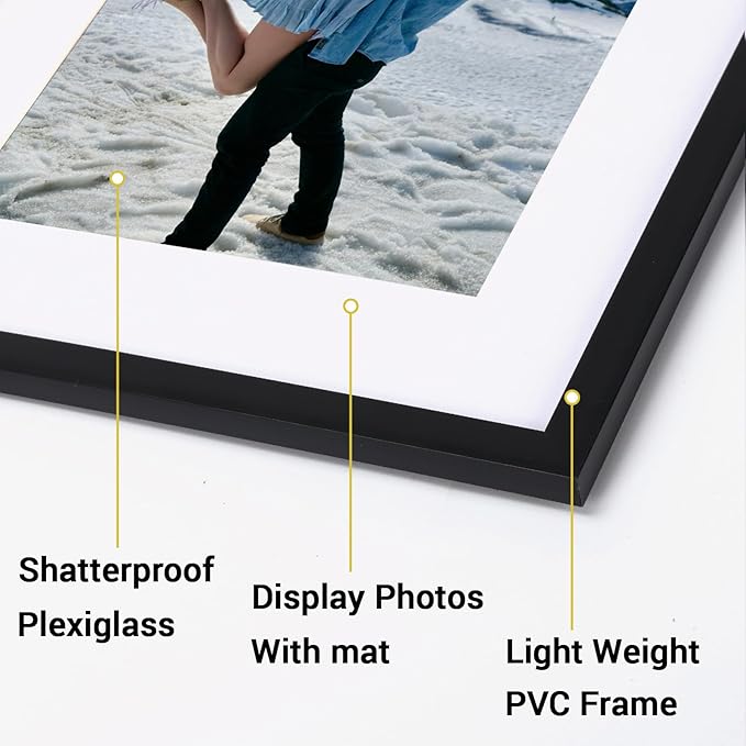 Rempry 11x14 Picture Frame, Display Pictures 8x10 with Mat or 11x14 Without Mat, Wall Hanging or Tabletop Photo Frame with Shatter Resistant Plexiglass, Black, 1 Pack