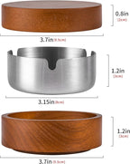 Wooden Ashtray with Lid for Smokers Stainless Steel Liner Ash Tray Windproof Durable Easy to Clean Cool Ashtrays for Indoor or Outdoor Use, Patio, Office & Home (Red)