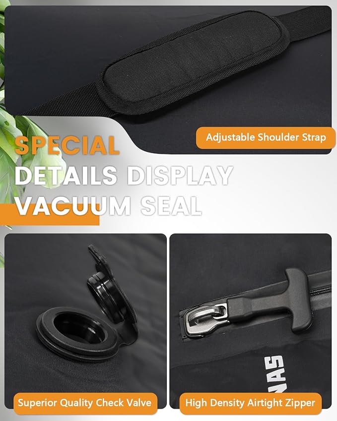 1Pack Vacuum Seal Bags For Clothing Travel | Waterproof Reusable Compression Bags with Shoulder Strap for Luggage and Suitcase, Space Saver Vacuum Seal Packing Cubes for Clothes (No Pump)