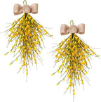 Forsythia Spring Teardrop Swag, 2Pcs Artificial Spring Summer Floral Hanging Swags with Bow for Door Wall Mantel Window Wedding Home Decor (Yellow)