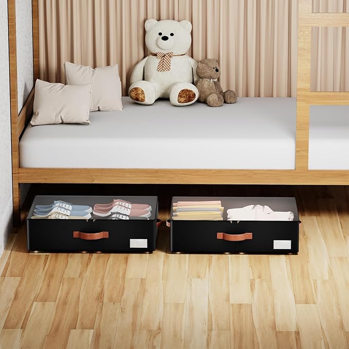 Underbed Storage With Wheels,Large Capacity 7.5 inches Height Storage Bins,Rolling Underbed Shoe Storage Containers,dorm Storage Drawers for clothes & blankets