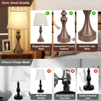 Seealle Touch Lamps for Nightstand - Bedside Lamps Set of 2, 3 Way Dimmable, USB C+A for Bedroom & End Tables (Brown&Oat)