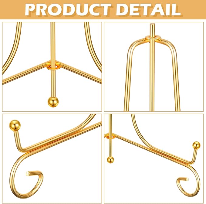10 Pack 8 Inch Iron Plate Stands for Display, Plate Holder Display Stand, Gold Easel Stands for Photo, Picture Frame, Decorative Plate, Dish, Book and Tabletop Art (Gold, 8 Inch)