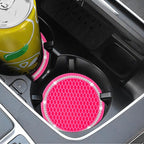 COCASES Car Coasters, 4 Pack Universal Vehicle Bling Car Coaster, Rhinestone Coaster for Cup Holders, Car Interior Accessories 2.75'' Silicone Car Coasters for Women(Hot Pink, White Crystal Circle)