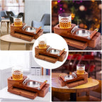 Father Day Gifts Cigar Ashtray Coaster Whiskey Glass Tray and Cigar Holder, Wooden Ash Tray, Slot to Hold Cigar, Cigar Rest Cigar Accessory Set Gift for Men Dad, Great Decor for Home(Large drawer)
