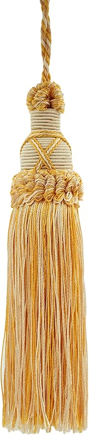 DÉCOPRO 5 1/2" (14cm) Key Tassel 4" (10cm) Loop with Criss Cross Design (Style# KTIC) Canary Ivory Gold Multicolor #B2523 (Yellow Gold White Ivory) Sold Individually
