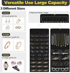 Hanging Jewelry Organizer with Multi-size pockets Double-Sided Jewelry Holder for Earrings, Necklaces, Rings on Closet, Wall, Door,Jewelry Organizer Hanging for Closet, Black